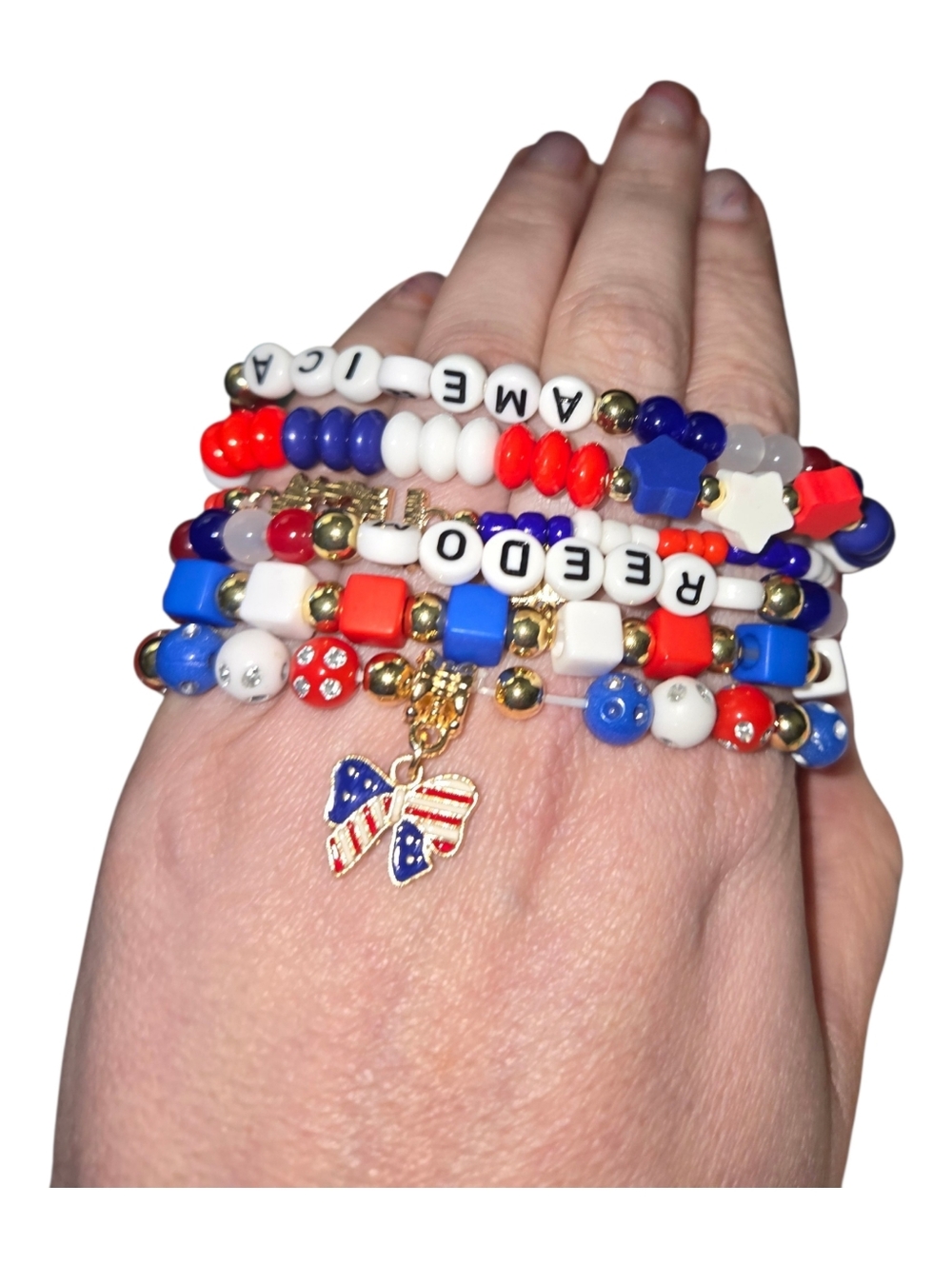 Handmade Patriotic Bracelet Set • Red White Blue Beads • USA Jewelry Get All 281 - Picture 6 of 6